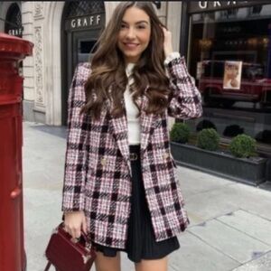 Zara Pink and Black Plaid Blazer